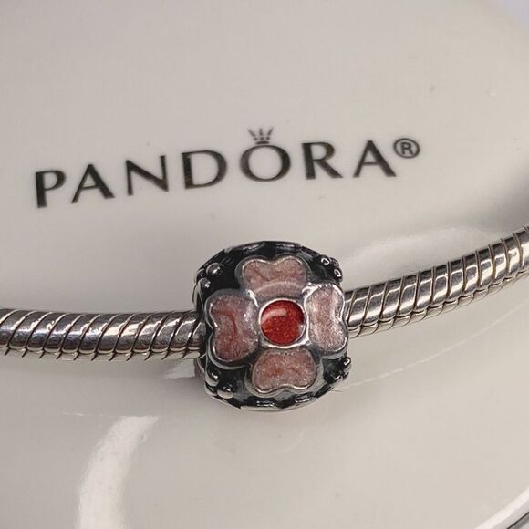 Pandora Sterling Silver Daisy Flower with Red and Pink Enamel Bead - Picture 1 of 13